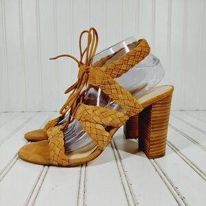 New BCBGeneration Lorette Leather Block Heel Lace Up Basket Strappy Sandals F371